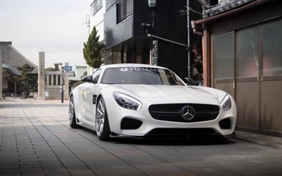 4k, Mercedes-AMG GT S, tuning, en 2017, les voitures, la rue, sportcars, Vossen Wheels, Mercedes