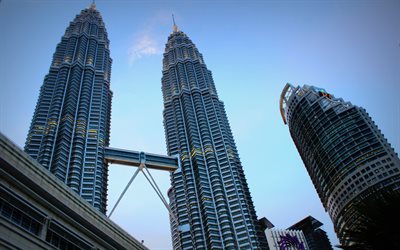 कुआलालंपुर, 4k, पेट्रोनास टॉवर, शाम, आधुनिक वास्तुकला, गगनचुंबी इमारतों, एशिया, मलेशिया