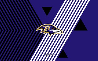 Baltimore Ravens logo, 4k, American football team, purple black lines background, Baltimore Ravens, NFL, USA, line art, Baltimore Ravens emblem, American football