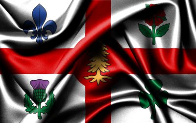 drapeau de montréal, 4k, villes canadiennes, drapeaux en tissu, journée de montréal, drapeaux de soie ondulés, canada, villes du canada, montréal