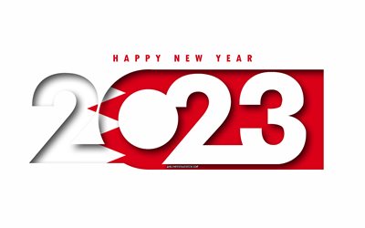 Happy New Year 2023 Bahrain, white background, Bahrain, minimal art, 2023 Bahrain concepts, Bahrain 2023, 2023 Bahrain background, 2023 Happy New Year Bahrain