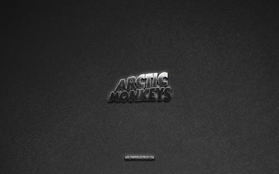 arctic monkeys  logo, tuotemerkit, harmaa kivi tausta, arctic monkeys  tunnus, suosittuja logoja, arktiset apinat, metalliset merkit, arctic monkeys metallilogo, kivinen rakenne