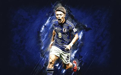 Ritsu Doan, Japan national football team, Japanese football player, midfielder, blue stone background, football, Qatar 2022, Japan