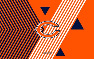 logo dei chicago bears, 4k, squadra di football americano, sfondo blu linee arancioni, orsi di chicago, nfl, stati uniti d'america, linea artistica, emblema dei chicago bears, football americano
