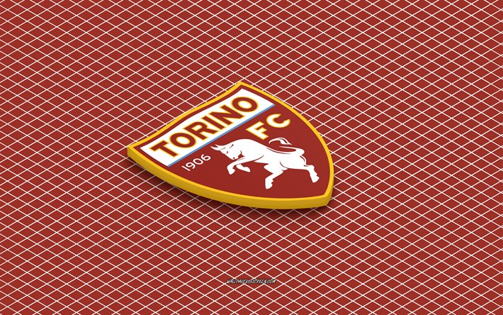4k, Torino FC isometric logo, 3d art, Italian football club, isometric art, Torino FC, burgundy background, Serie A, Italy, football, isometric emblem, Torino FC logo