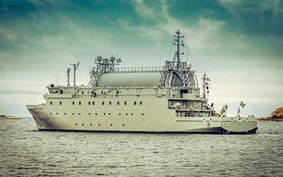 hswms artémis, a202, marine suédoise, navire espion suédois, navire de reconnaissance, artémis, navires de guerre suédois, soirée, le coucher du soleil