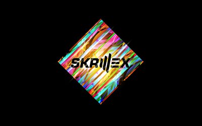 Skrillex, 4k, logo, arrière-plan noir