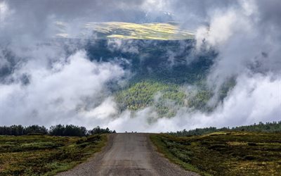 Scottish Highlands, dağlar, yol, sis, İskoçya