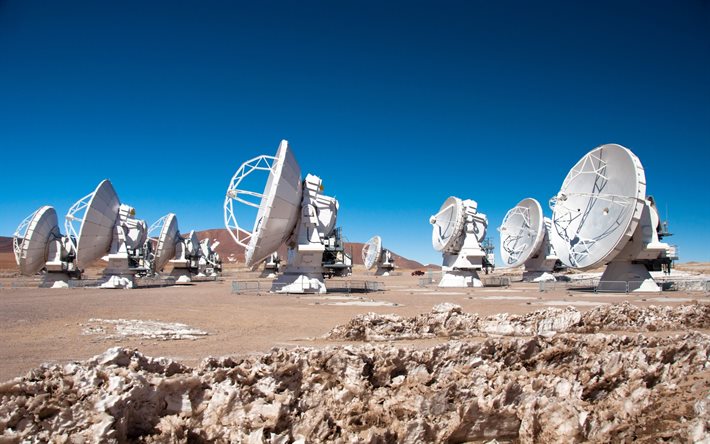 sternwarte, wüste, antenne, riesigen radioteleskop alma, chile, antennen, chilenische anden
