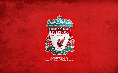 liverpool fc, football, emblem, England, red background, logo