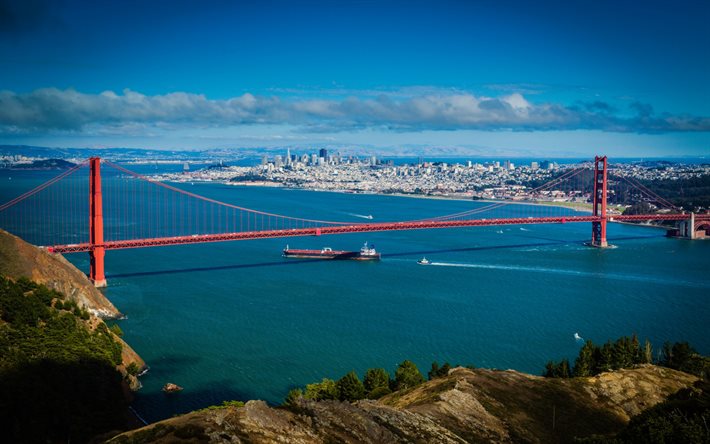 San Francisco, el Puente, la Puerta de Oro, barco, barcaza