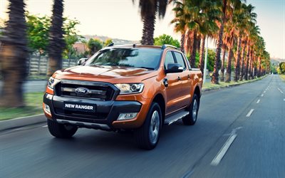 movimento, strada, pick-up, Suv, 2016, Ford Ranger, velocità, arancione Ford