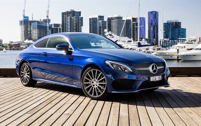 supercars, 2016, Mercedes-Benz C-Class Coupe, AMG, blue mercedes