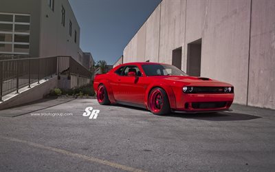 SR AUTO, tuning, 2016, Dodge Challenger Hellcat, supercars, Liberty Walk, red Challenger