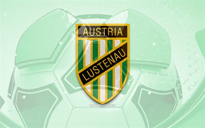 sc austria lustenau光沢のあるロゴ, 4k, グリーンフットボールの背景, オーストリアのブンデスリーガ, サッカー, オーストリアフットボールクラブ, sc austria lustenau emblem, オーストリアルステナウfc, フットボール, スポーツロゴ, sc austria lustenauのロゴ, sc austria lustenau