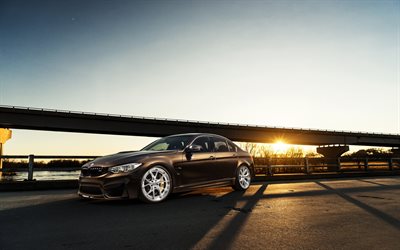 El BMW M3, 2016, F80, marrón BMW, el ajuste de M3, de bajo perfil de los neumáticos