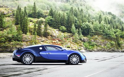 Bugatti Veyron, supercar, Negro, Azul Veyron, el coche de los deportes, Bugatti azul