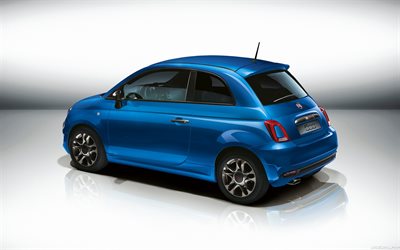 Fiat 500, 2016, a CONDUIT à l'arrière de l'optique, bleu 500, tuning Fiat