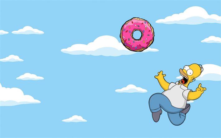 Homer Simpson, sky, donut, The Simpsons
