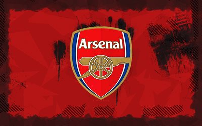 Arsenal FC grunge logo, 4k, Premier League, red grunge background, soccer, Arsenal FC emblem, football, Arsenal FC logo, english footballclub, Arsenal FC