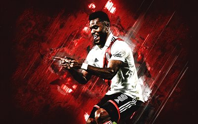 Miguel Borja, River Plate, Colombian football player, red stone background, Club Atletico River Plate, Argentina, football