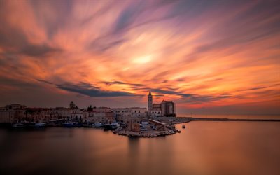 Trani, Apulia, evening, sunset, Adriatic Sea, resorts, Trani cityscape, seascape, Italy