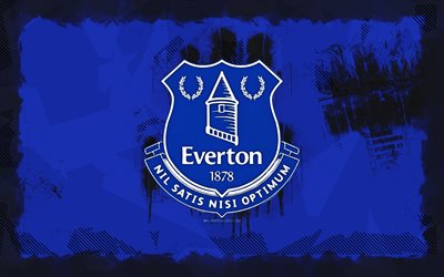 Everton grunge logo, 4k, Premier League, blue grunge background, soccer, Everton emblem, football, Everton logo, english football club, Everton FC