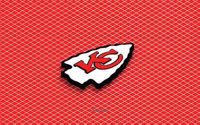 4k, Kansas City Chiefs isometric logo, 3d art, American football club, isometric art, Kansas City Chiefs, red background, NFL, USA, American football, isometric emblem, Kansas City Chiefs logo