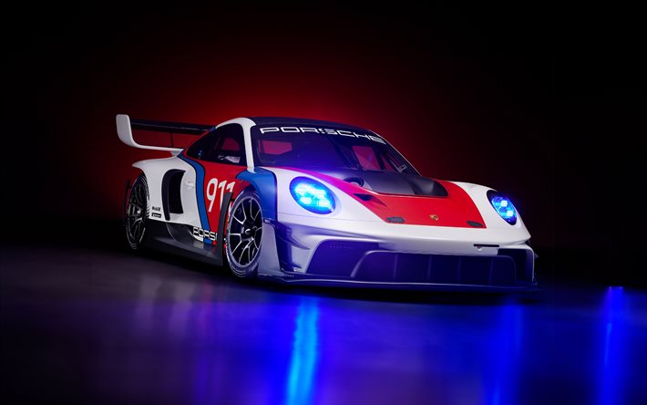 2023, 포르쉐 911 gt3 r rennsport, 4k, 전면보기, 외부, 경주 용 자동차, 포르쉐 911 튜닝, 독일 스포츠카, 포르쉐