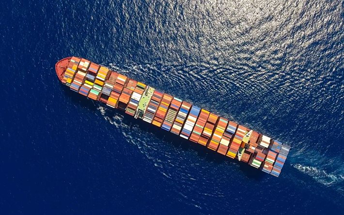 containerfartyg, hav, utsikt från höjden, lastfartyg
