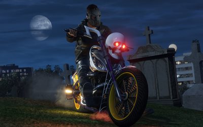 GTA 5 Online, 4k, moto, notte, pilota