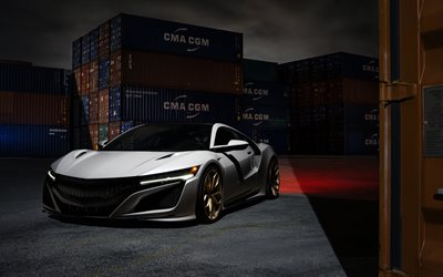 Acura NSX, 5k, 2017, supercars, port, HRE Wheels, tuning, white acura
