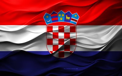 4k, علم كرواتيا, الدول الأوروبية, علم كرواتيا ثلاثي الأبعاد, أوروبا, العلم كرواتيا, يوم كرواتيا, رموز وطنية, الفن ثلاثي الأبعاد, كرواتيا, العلم الكرواتي