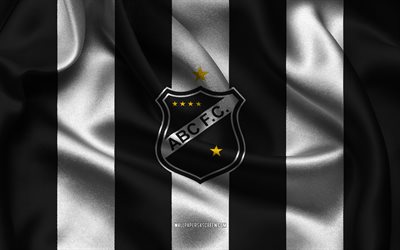 4k, logotipo de abc fc, tela de seda blanca negra, equipo de fútbol brasileño, abc fc emblema, serie brasileña b, abc fc, brasil, fútbol americano, bandera abc fc, fútbol