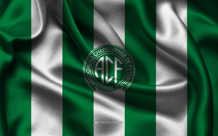 4k, chapecoense sc  logo, vihreä valkoinen silkkikangas, brasilian jalkapallojoukkue, chapecoense sc  tunnus, brasilialainen serie b, chapecoense sc, brasilia, jalkapallo, chapecoense sc  lippu, chapecoense