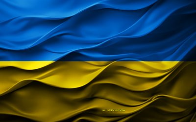 4k, ukrayna bayrağı, avrupa ülkeleri, 3d ukrayna bayrağı, avrupa, 3d doku, ukrayna günü, ulusal semboller, 3d sanat, ukrayna