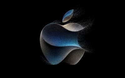 logo aux paillettes apple, 4k, minimalisme, créatif, arrière plans noirs, logo apple, ouvrages d'art, pomme