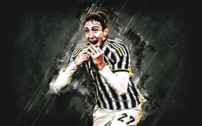 Andrea Cambiaso, Juventus FC, Italian football player, white stone background, Italy, football