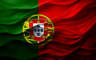 4k, bandeira de portugal, países europeus, bandeira 3d portugal, europa, bandeira portugal, textura 3d, dia de portugal, símbolos nacionais, 3d art, portugal, bandeira portuguesa
