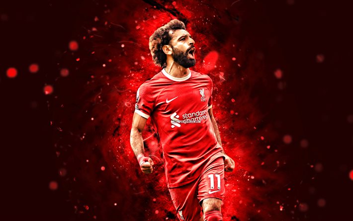 Mohamed Salah, 4k, Liverpool FC, red neon lights, egyptian footballers, Mohamed Salah 4K, soccer, Premier League, football, Mohamed Salah Liverpool
