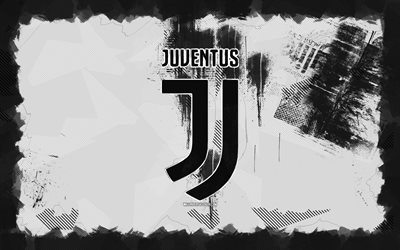 Juventus grunge logo, 4k, Serie A, white grunge background, soccer, Juventus emblem, football, Juventus logo, Juventus FC logo, Italian football club, Juventus FC