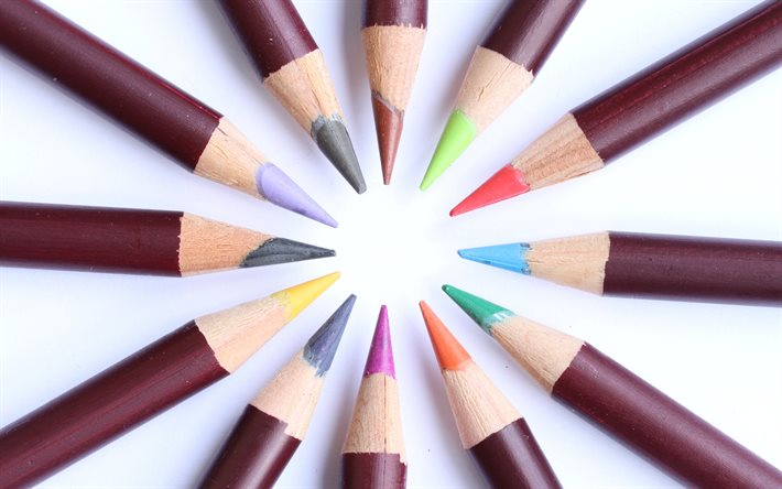 colored pencils, close-up, circle, stationery
