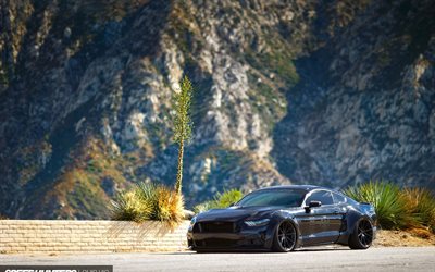 Ford Mustang S550, 2016, carretera, sportcars, la optimización, el Mustang negro