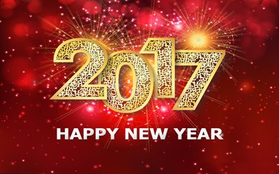 Happy New Year 2017, red background, New Year