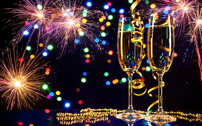 Yeni Yıl, şampanya, Havai Fişekler, Noel