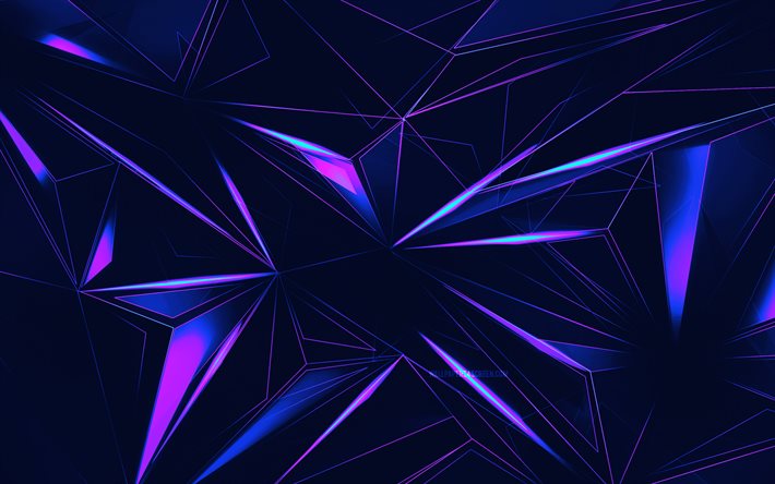 sfondo geometrico viola, 4k, creativo, poligoni 3d, forme geometriche, basso poli arte, modelli di poligoni, trame di poligoni