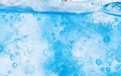 vatten textur, blått vatten med bubblor, blått vatten bakgrund, vatten i ett glas, vatten koncept, blått vatten konsistens