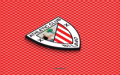 4k, Athletic Bilbao isometric logo, 3d art, Spain football club, isometric art, Athletic Bilbao, red background, La Liga, Spain, football, isometric emblem, Athletic Bilbao logo