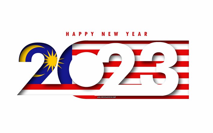 felice anno nuovo 2023 malesia, sfondo bianco, malaysia, arte minima, concetti della malesia del 2023, malesia 2023, 2023 sfondo della malesia, 2023 felice anno nuovo malesia