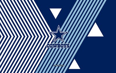 dallas cowboys  logo, 4k, amerikkalainen jalkapallojoukkue, taustalla sinisiä valkoisia viivoja, dallas cowboys, nfl, usa, viivapiirros, dallas cowboysin tunnus, amerikkalainen jalkapallo